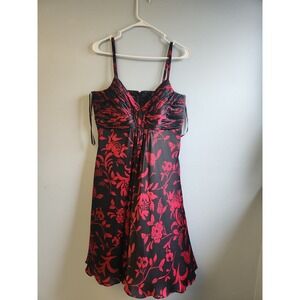 $90 JONES WEAR DRESS Women's Black & Red Floral Print Cocktail Fit Flare Size 10